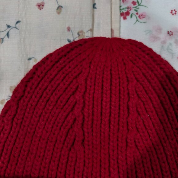 Acne Studios Red Smiley Face Square Logo Knit Hat